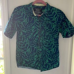 Blue and green button down beach shirt